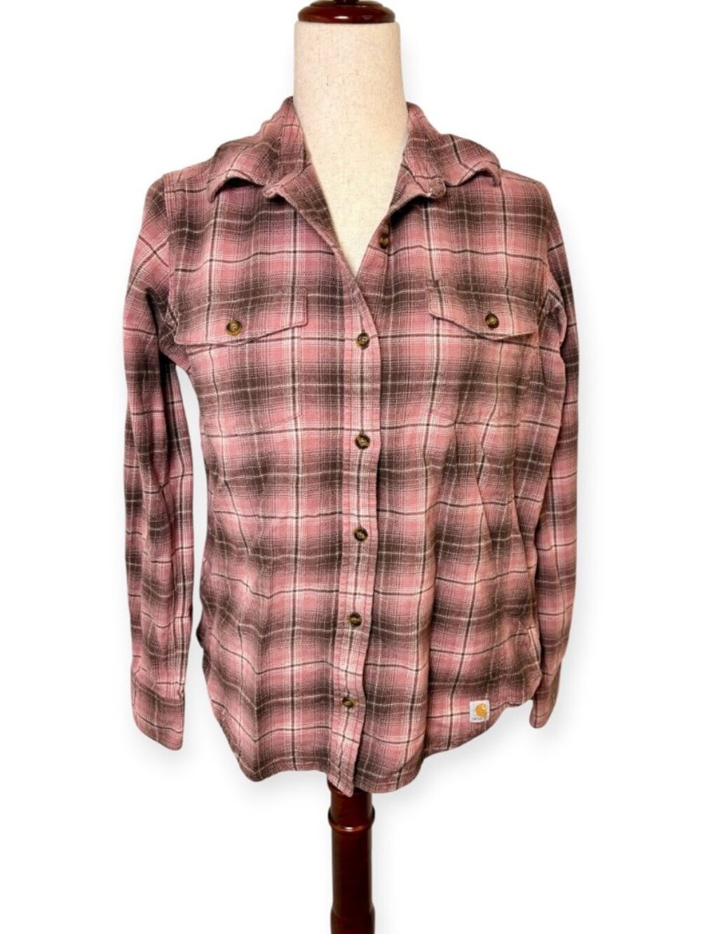 Carhartt Pink Black Plaid Hamilton Flannel Shirt II Size Medium 8/10